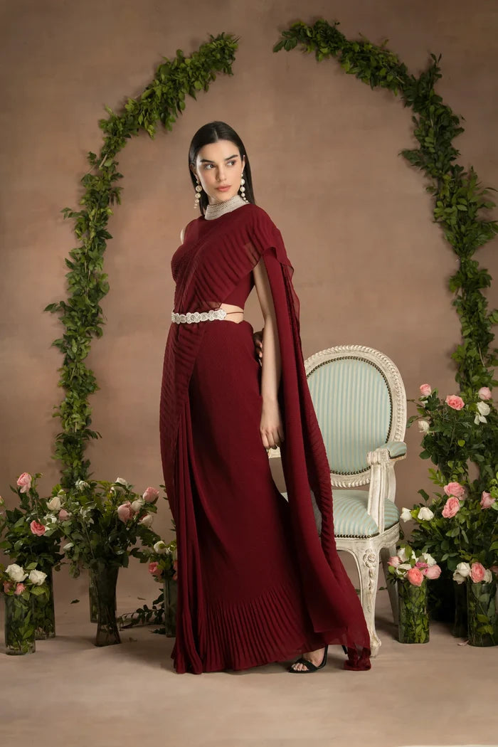 Rose red saree online shopping