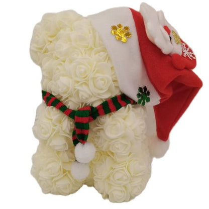 Rose Teddy Bear with Christmas Hat For Christmas Gift