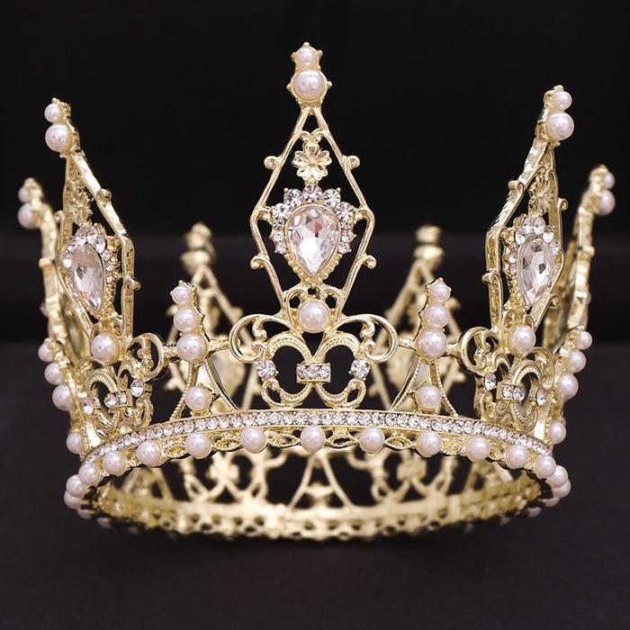 Round Baroque-Fit for a Queen Rhinestone Crystal Bridal Crown-QuinceTiara