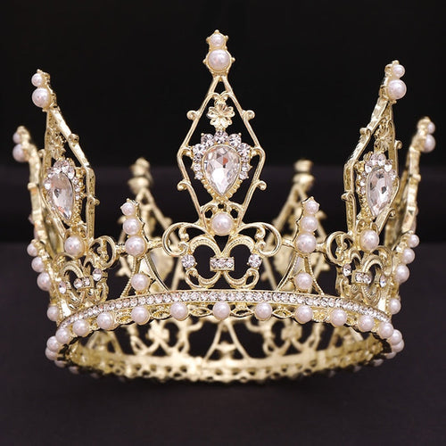 Round Baroque-Fit for a Queen Rhinestone Crystal Bridal Crown-QuinceTiara