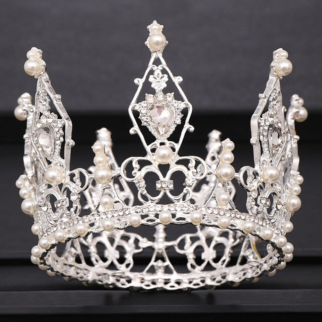 Round Baroque-Fit for a Queen Rhinestone Crystal Bridal Crown-QuinceTiara