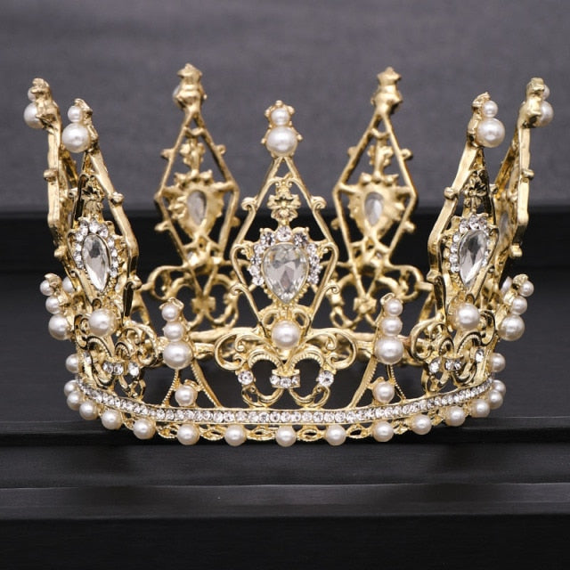 Round Baroque-Fit for a Queen Rhinestone Crystal Bridal Crown-QuinceTiara