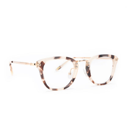 Rue glasses with cream tortoise frames and blue light technology angle view