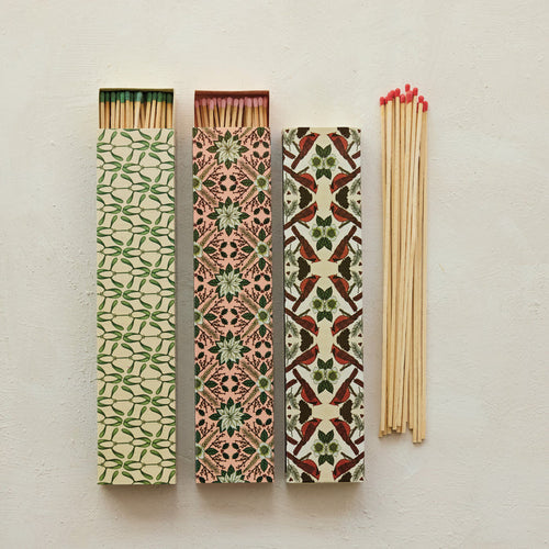 Safety Fireplace Matches in Matchbox with Seasonal Botanical Pattern (3 Styles)