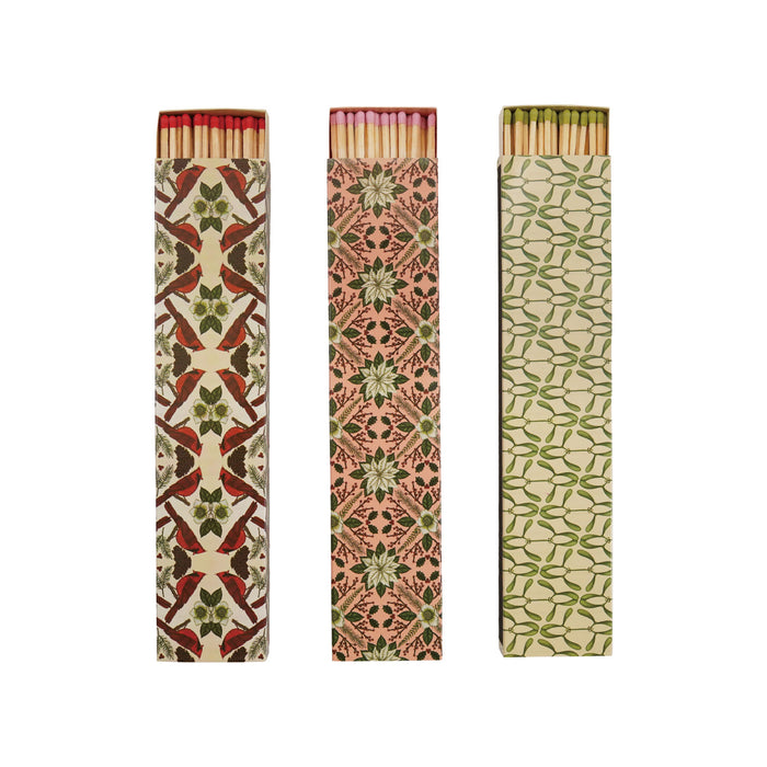 Safety Fireplace Matches in Matchbox with Seasonal Botanical Pattern (3 Styles)
