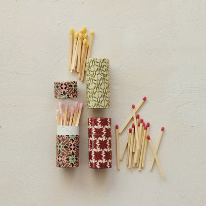 Safety Matches in Tube Matchbox with Seasonal Botanical Pattern (3 Styles)