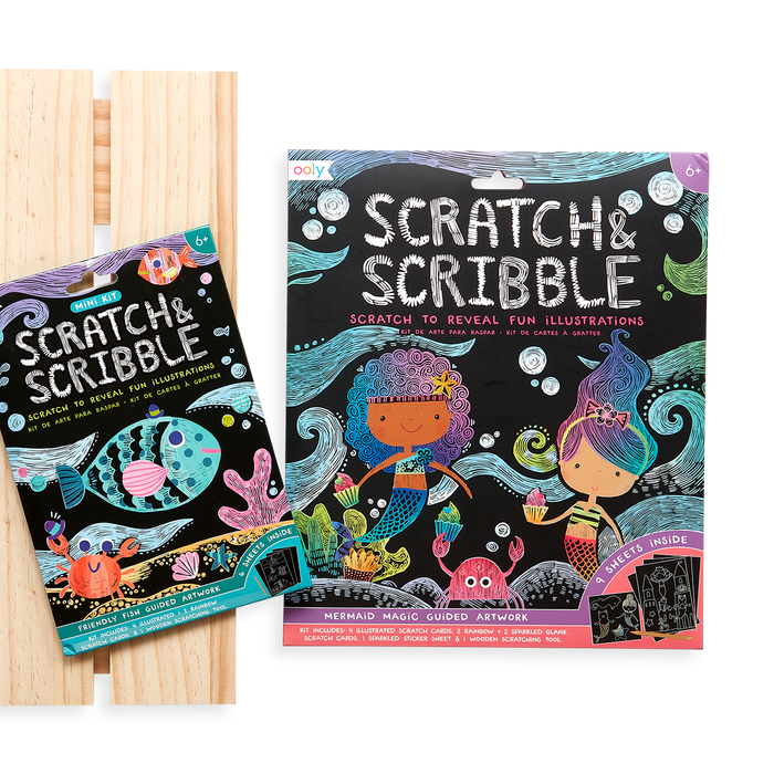 Friendly Fish Scratch and Scribble Mini Scratch Art Kit paired with the Mermaid Magic Scratch and Scribble Kit.