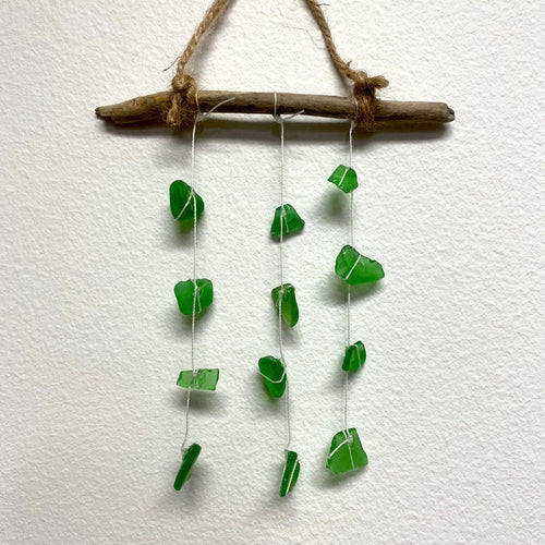 Sea Glass + Driftwood Mobile - green glass II