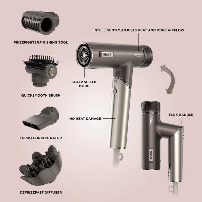 Shark SpeedStyle Pro HD542UK FLEX 4-in-1 High-Velocity Hair Dryer System Mocha Silver
