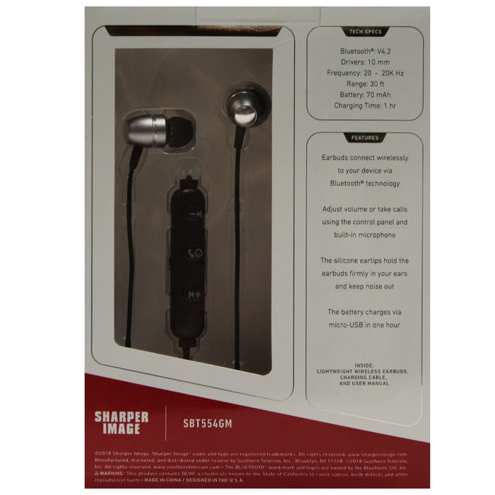SHARPER IMAGE Black Metal Alloy Wireless Earbuds with Microphone - SBT554GM