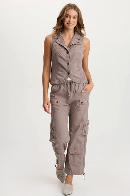 XCVI Shelton Poplin/Ribbed Zipper Pocket Vest