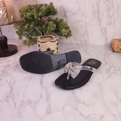 Silver Bow Slippers - Maha fashions -  woman footwear