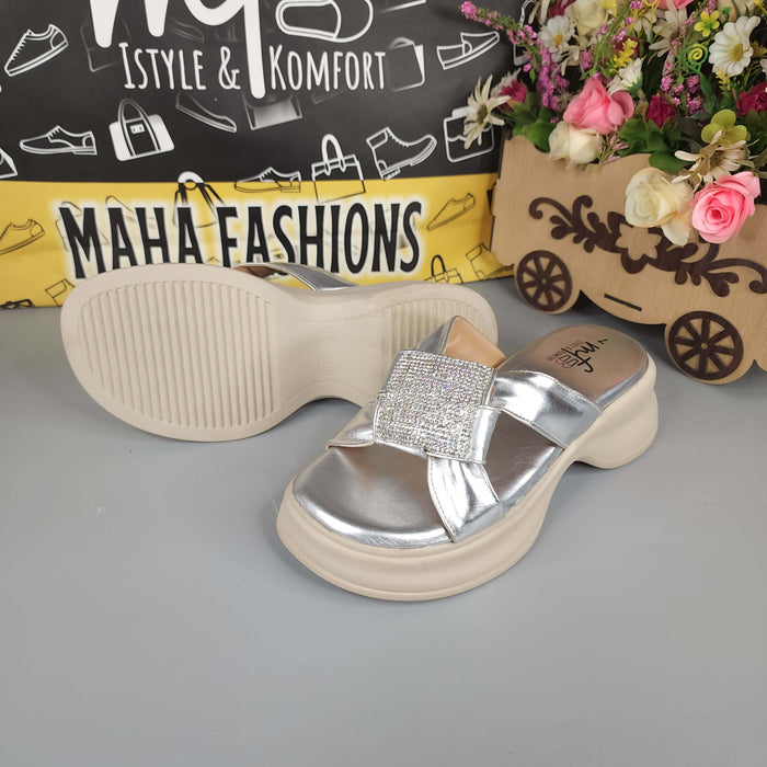 Silver Comfy Wedge Slippers Maha Fashions