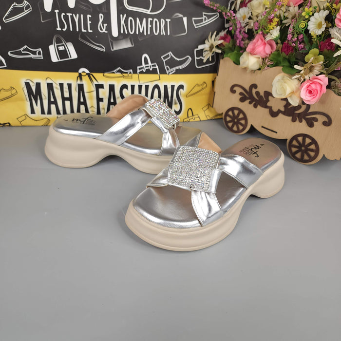 Silver Comfy Wedge Slippers Maha Fashions