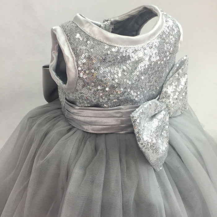 Silver Sequins Sleeveless Princess Baby Girls Dress- Flower Girl Dress