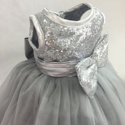Silver Sequins Sleeveless Princess Baby Girls Dress- Flower Girl Dress