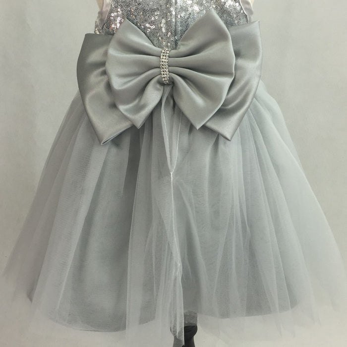 Silver Sequins Sleeveless Princess Baby Girls Dress- Flower Girl Dress