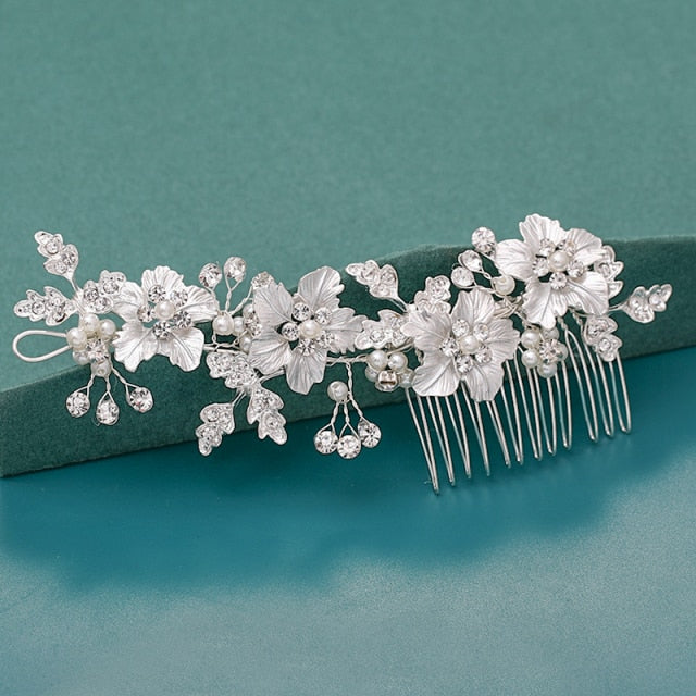 Silver Wedding Hair Combs Leaf Flower Design Bridal Hair Accessories