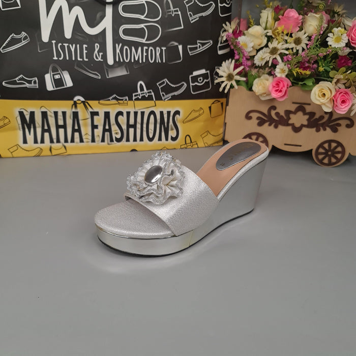 Silver Wedge Slippers - Maha fashions -  Women Footwear