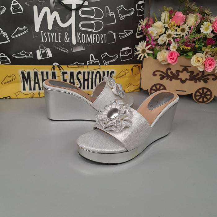 Silver Wedge Slippers - Maha fashions -  Women Footwear