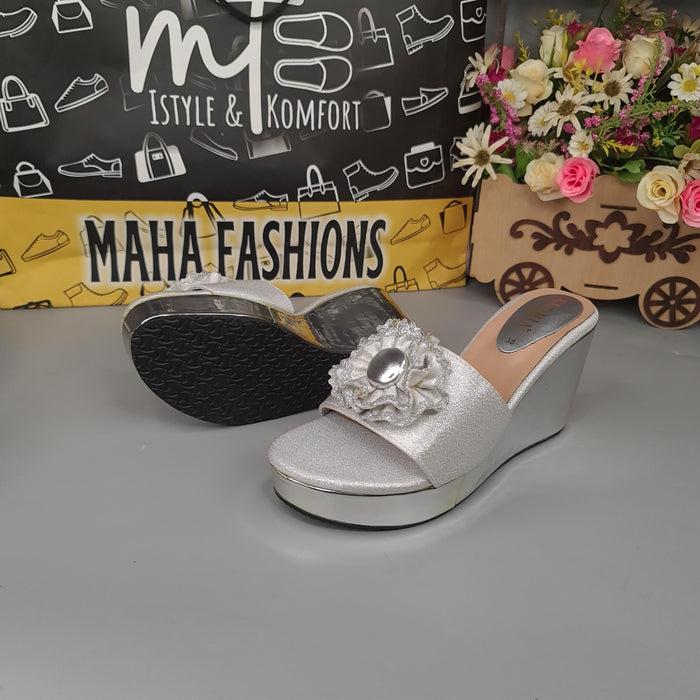 Silver Wedge Slippers - Maha fashions -  Women Footwear