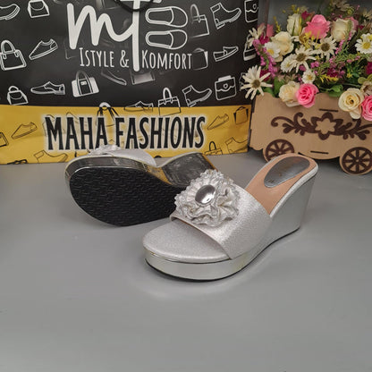 Silver Wedge Slippers - Maha fashions -  Women Footwear