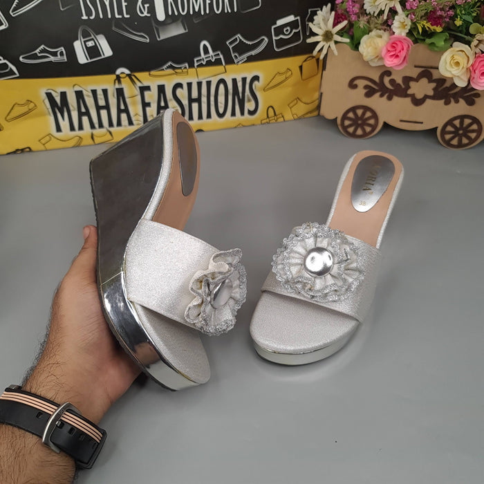 Silver Wedge Slippers - Maha fashions -  Women Footwear