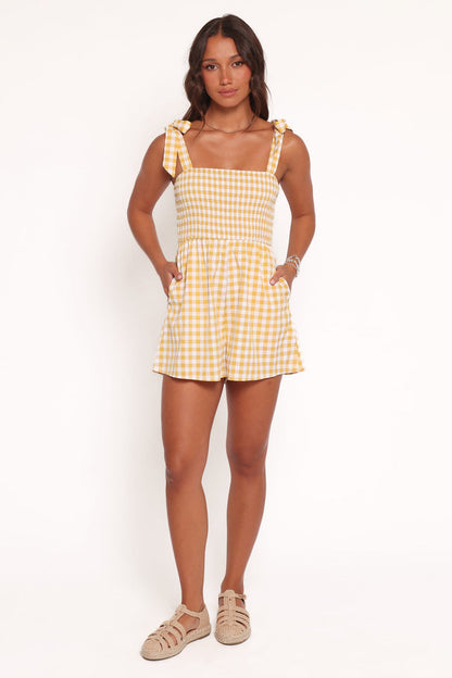 Petal and Pup USA PLAYSUITS Simo Romper - Yellow Gingham