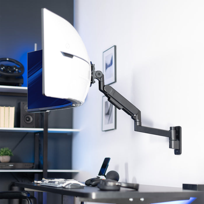 Single Ultrawide Monitor Wall Mount in home office desk space.