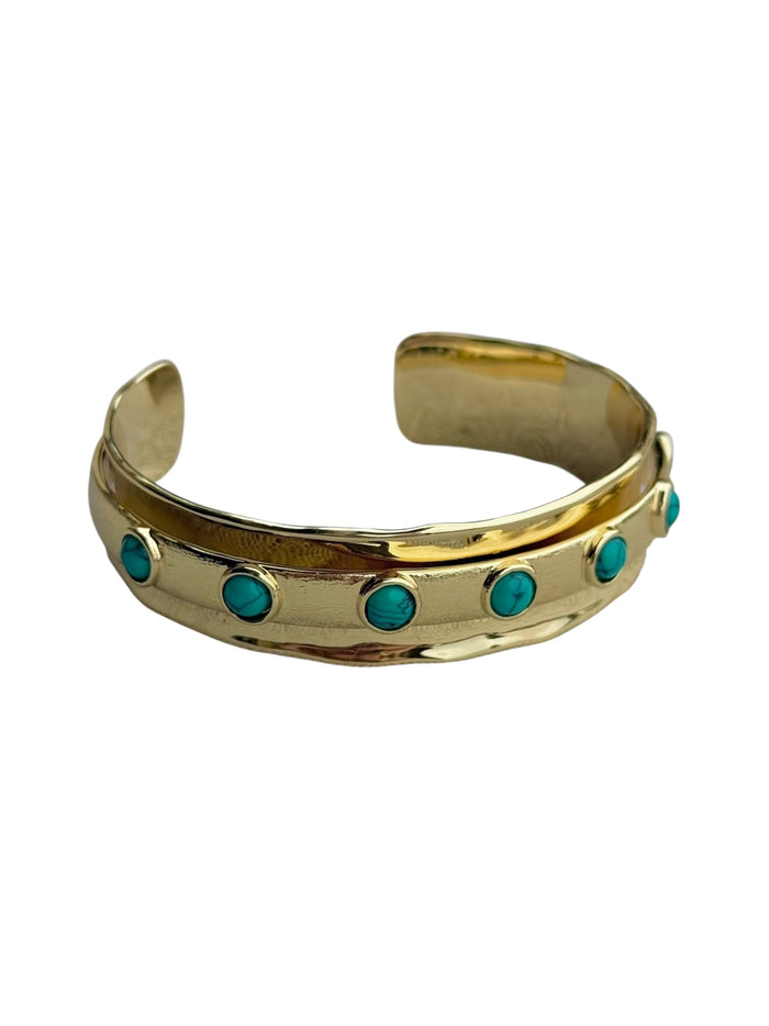 Affordable gold Sirens Cove Bangle bracelet with turquoise stones for trendy summer outfits
