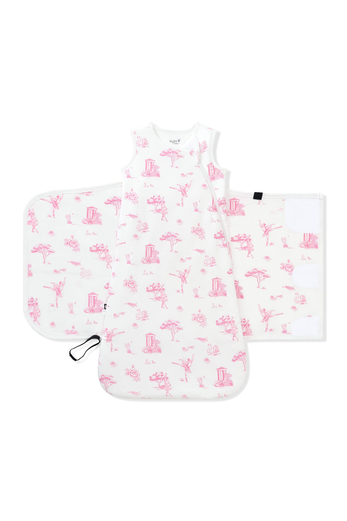 Sleep Bag Swaddler in Toile Ballet 1.0 shown unswaddled