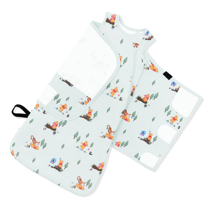 The adjustable swaddle wrap shown on an unswaddled Sleep Bag Swaddler in Winnie the Pooh Hundred Acre Wood 1.0