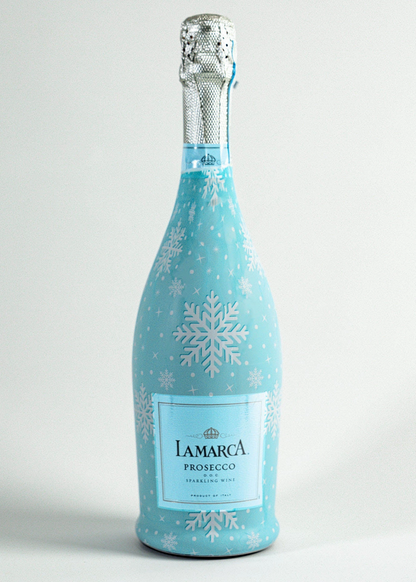 beau bottles prosecco bottle wrap blue snowflakes