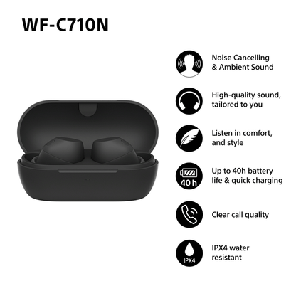 Sony WFC-710N Wireless Noise Cancelling Bluetooth Earbuds Black Black