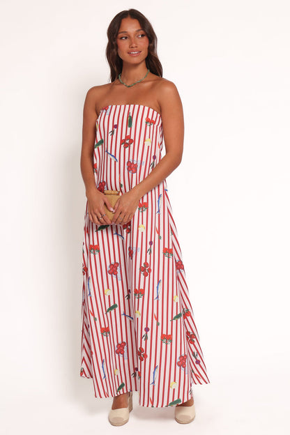 Petal and Pup USA DRESSES Soph Strapless Maxi Dress - Red Picnic Stripe