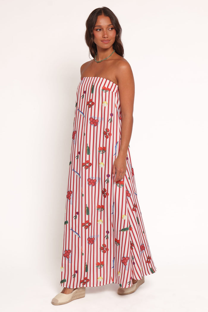 Petal and Pup USA DRESSES Soph Strapless Maxi Dress - Red Picnic Stripe