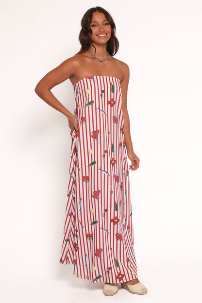 Petal and Pup USA DRESSES Soph Strapless Maxi Dress - Red Picnic Stripe