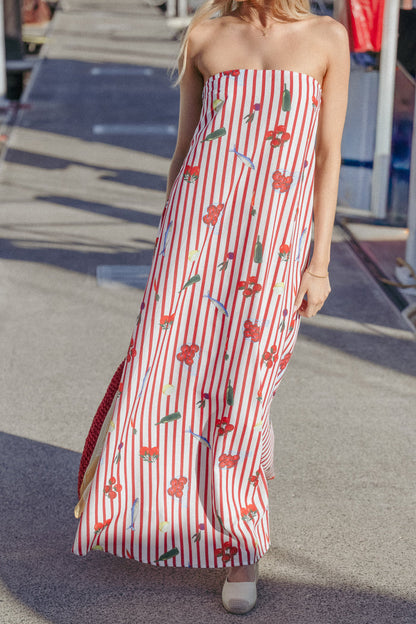 Petal and Pup USA DRESSES Soph Strapless Maxi Dress - Red Picnic Stripe