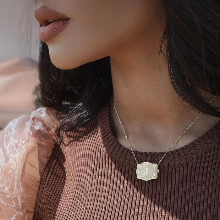 SpurWest Gold Mini Belt Buckle Necklace Initial