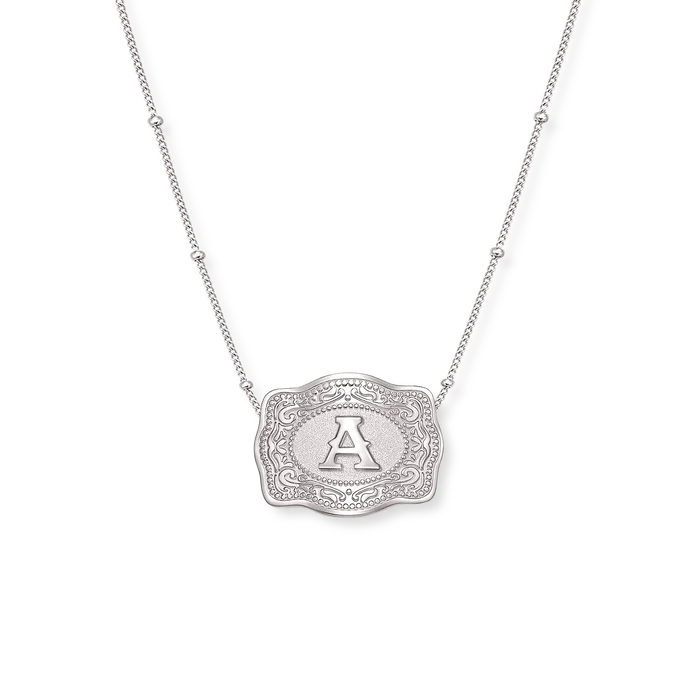 SpurWest Silver Mini Belt Buckle Necklace Initial
