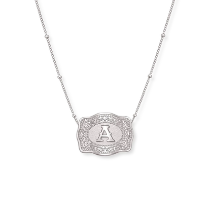 SpurWest Silver Mini Belt Buckle Necklace Initial