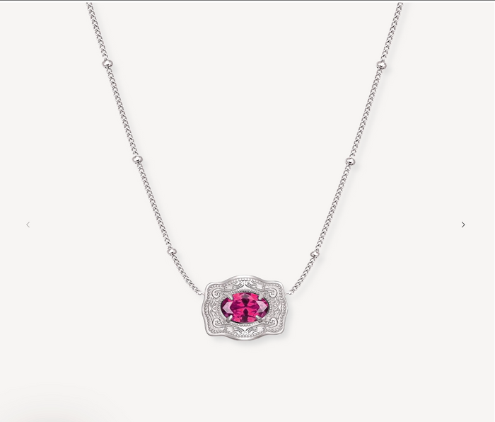 SpurWest Ultra Mini Belt Buckle Necklace Silver Pink