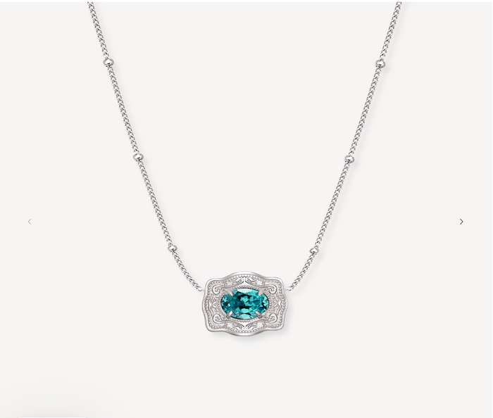 SpurWest Ultra Mini Belt Buckle Necklace Turquoise Stone