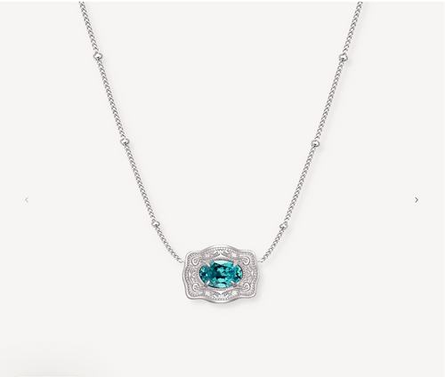 SpurWest Ultra Mini Belt Buckle Necklace Turquoise Stone