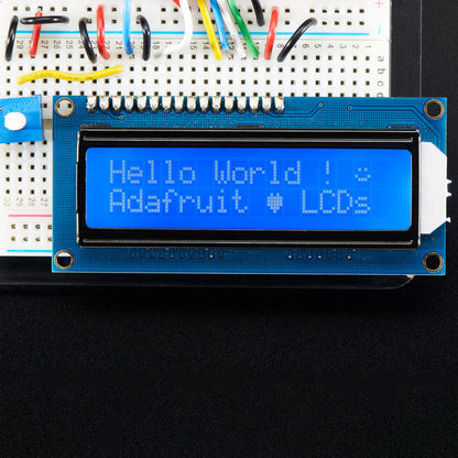 Standard LCD 16x2 + extras (white on blue) by Adafruit - The Pi Hut