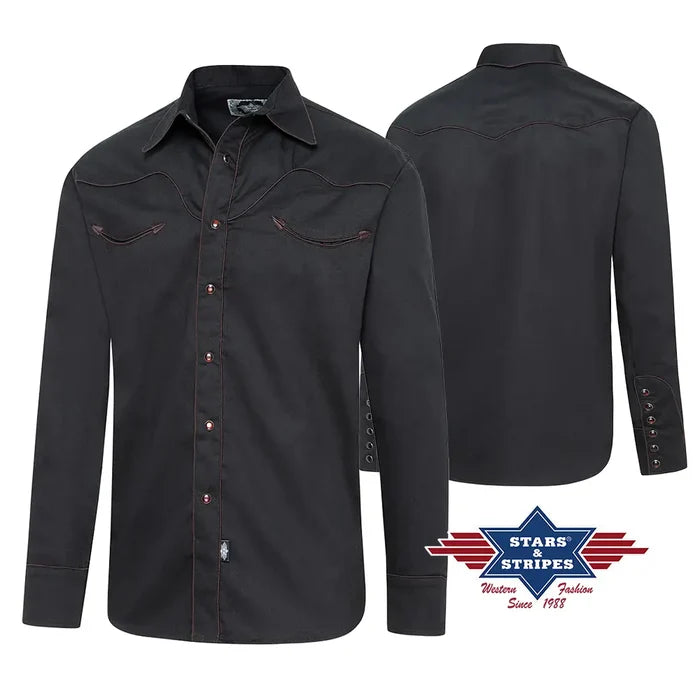 Stars & Stripes Piped Black Western Shirt