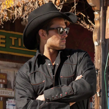 Stars & Stripes Piped Black Western Shirt