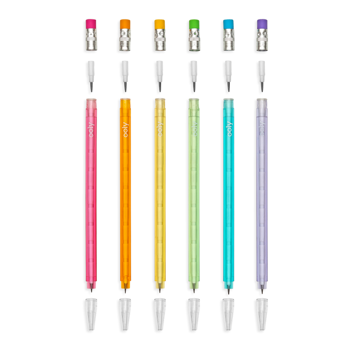 Stay Sharp Rainbow Mechanical Pencils lined up showing the refill points