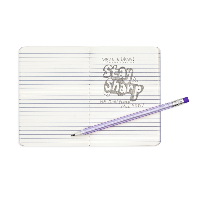 Stay Sharp Rainbow Mechanical Pencils shown writing in a note book