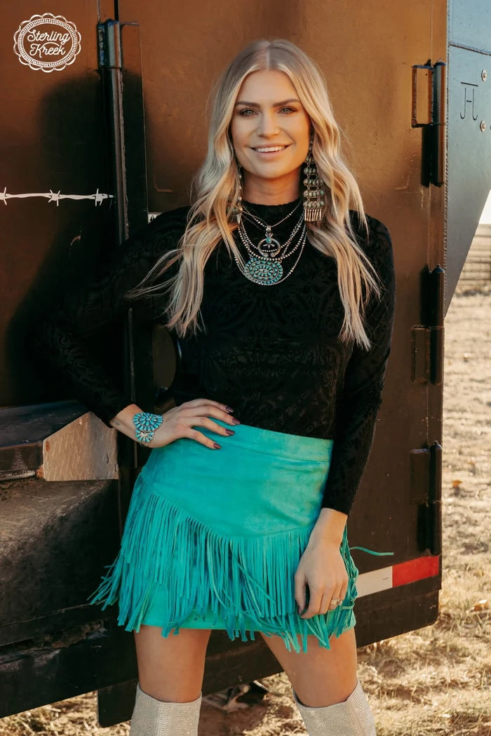 Sterling Kreek Fort Worth Fringe Skort TURQUOISE